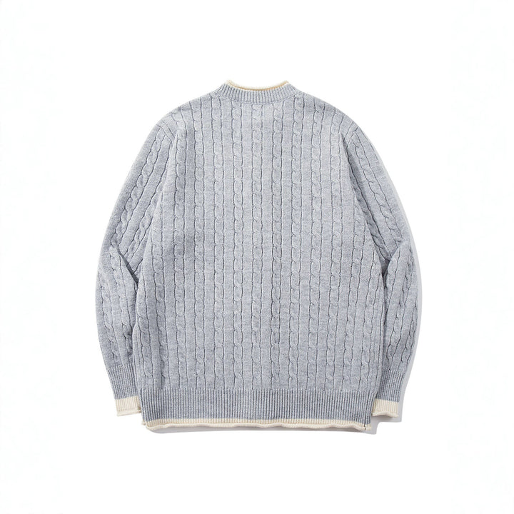 Unisex Kabelstrick-Cardigan mit Rundhals, kontrastierten Bündchen und durchgehender Knopfleiste Drune
