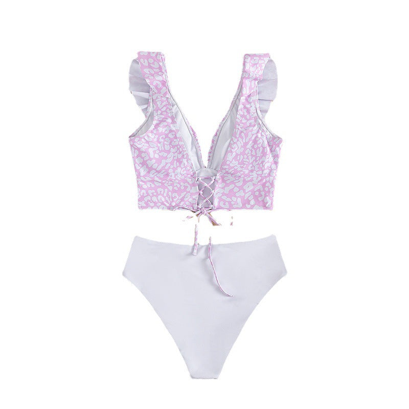 Damen Triangel-Bikini mit modischem Leopardenmuster und Rüschendetails Drune