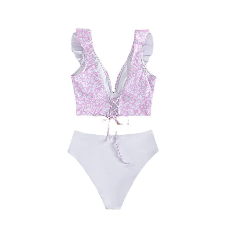 Damen Triangel-Bikini mit modischem Leopardenmuster und Rüschendetails Drune