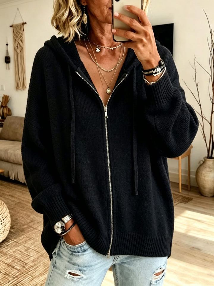Damen Grobgestrickter Zip‑Hoodie‑Cardigan mit Oversize‑Passform und gerippten Bündchen Drune
