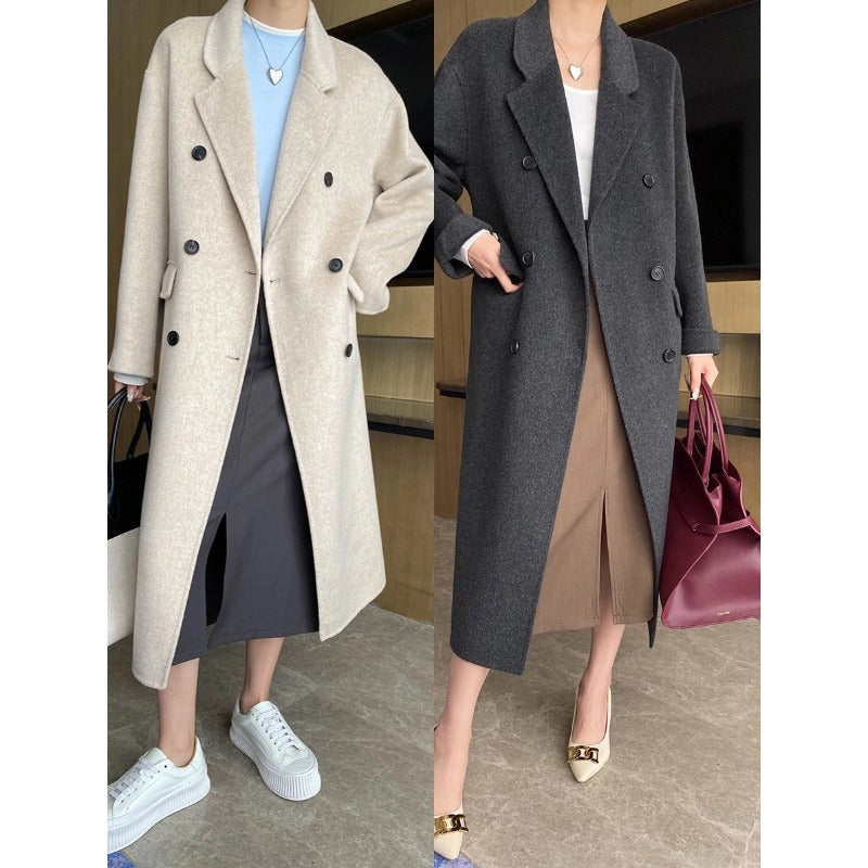 Damen eleganter doppelreihiger Wollmantel im oversized Schnitt Drune