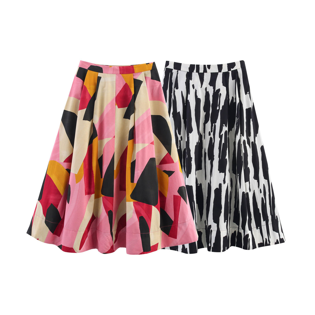 Damen A-Linie Midi-Rock mit stylischem abstraktem Druck Drune