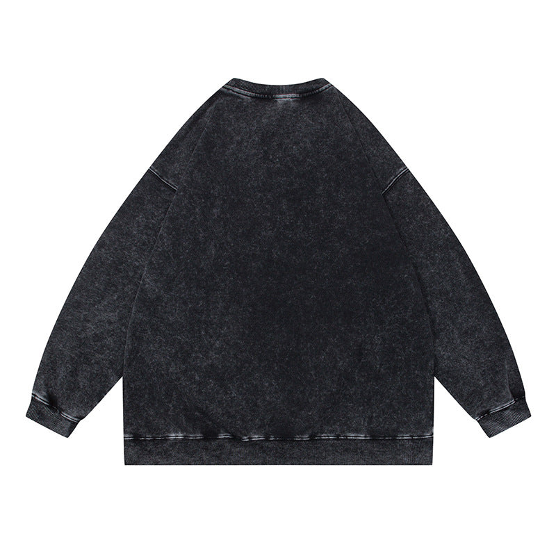 Unisex Oversize Mineralwash Rundhals-Sweatshirt mit Raglanärmeln und gerippten Bündchen Drune