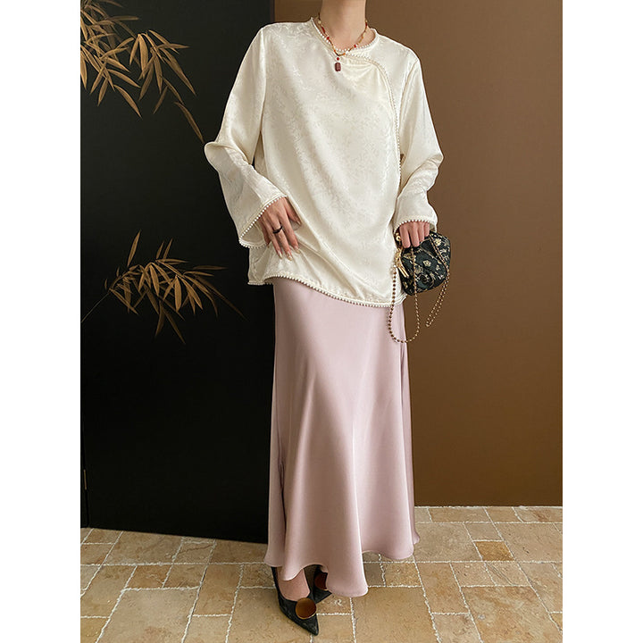 Damen Elegantes Oberteil mit weitem Schnitt und Perlendetails Drune