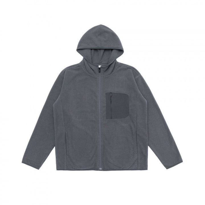 Unisex Kapuzen-Fleecejacke mit durchgehendem Reißverschluss, Strukturstrick und Brust-Reißverschlusstasche Drune