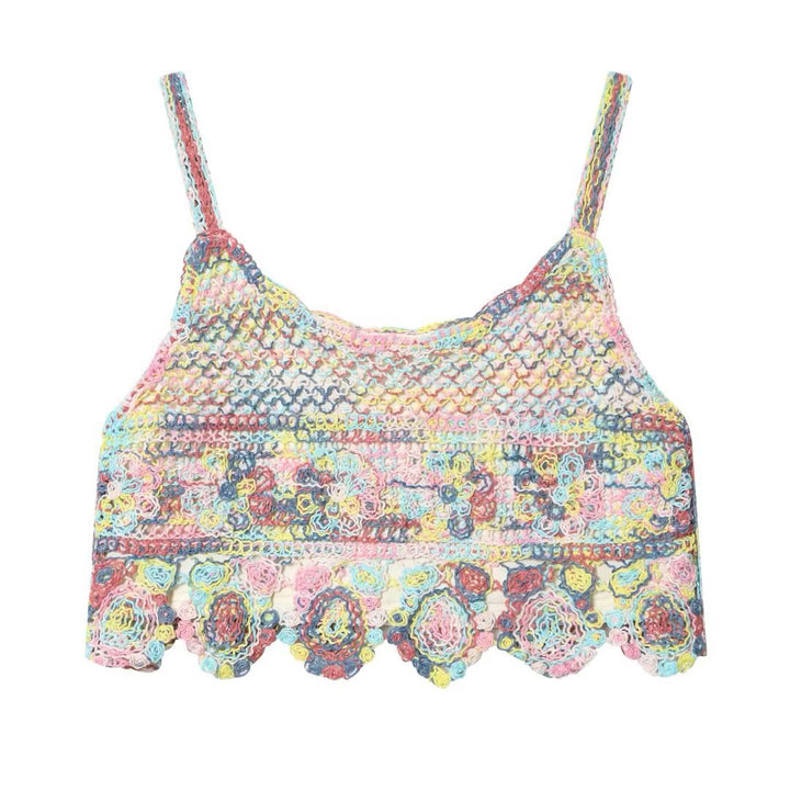 Damen luftiges Spitzen-Croptop mit buntem Häkelmuster Drune