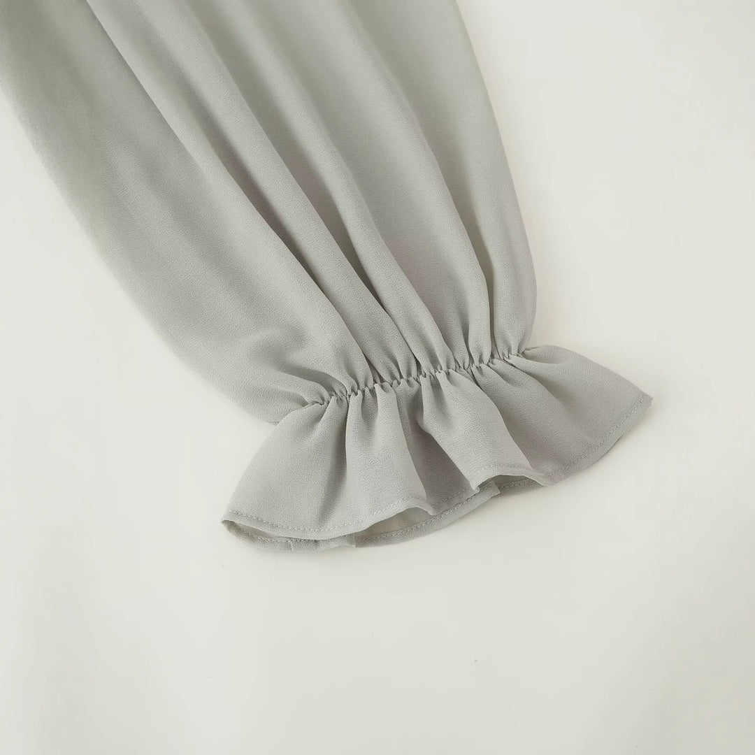 Damen Chiffon-Minikleid mit Rüschenkragen, Ballonärmeln und Paillettenbesatz Drune