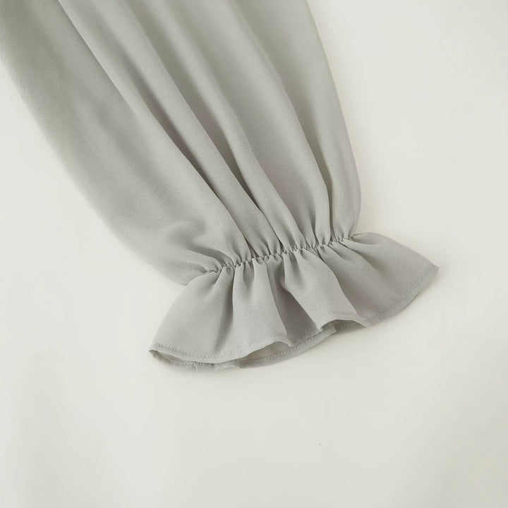 Damen Chiffon-Minikleid mit Rüschenkragen, Ballonärmeln und Paillettenbesatz Drune