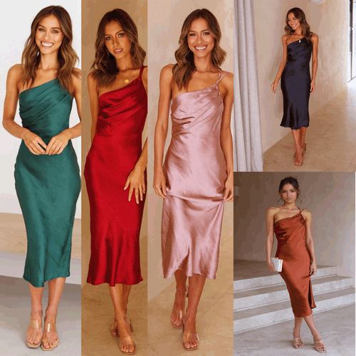 Damen Elegantes und fließendes Abendkleid mit asymmetrischem Ausschnitt Drune