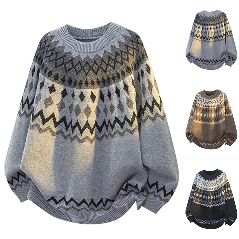 Damen Grobstrickpullover mit grafischem Muster Drune