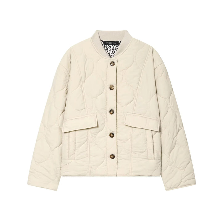Damen nan wattierte Steppjacke mit kastiger Silhouette, geripptem Stehkragen und aufgesetzten Pattentaschen Drune