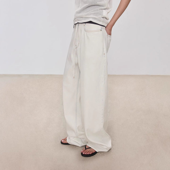Damen Weit geschnittene Denim-Culotte mit hohem Bund und Gummizug Drune