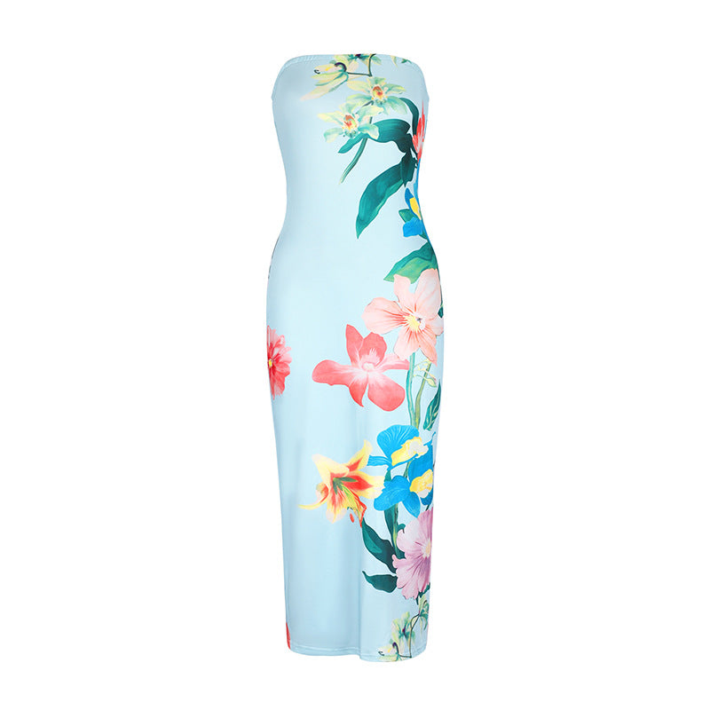 Damen Maxikleid im eleganten Bandeau-Stil mit floralem Druck Drune