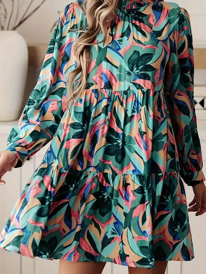 Damen luftiges Retro-Kleid mit voluminösen Ärmeln und weiten Falten Drune