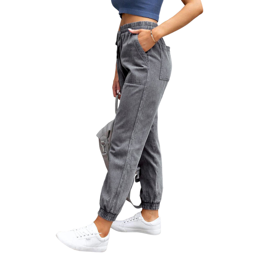 Damen Denim-Joggerhose mit Cargo-Taschen und elastischem Tunnelzugbund Drune