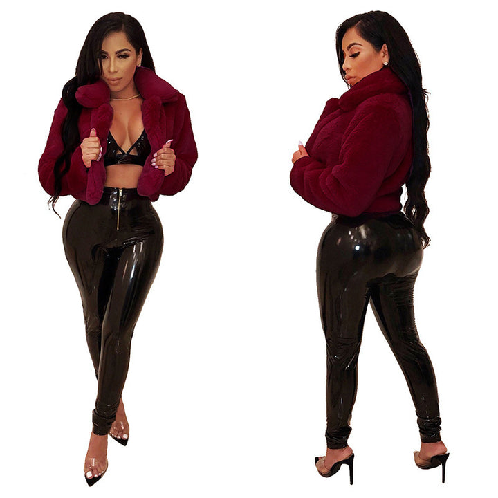 Damen Cropped Kunstpelz‑Blouson mit tailliertem Schnitt, Stehkragen und weichem Teddy‑Finish Drune