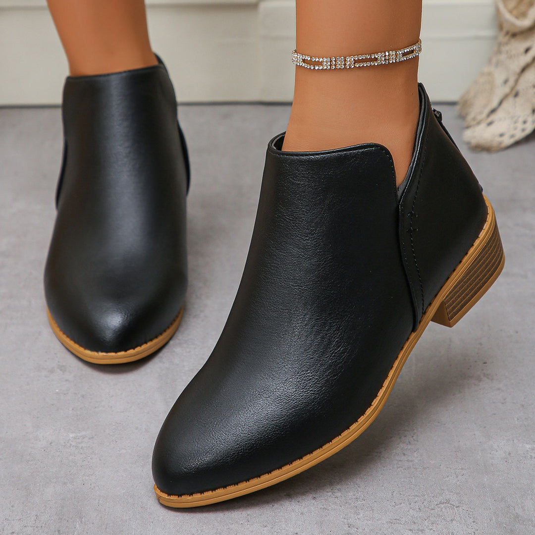 Damen Kurzstiefel mit Fersenreißverschluss, seitlichem Cut-Out und niedrigem Blockabsatz Drune