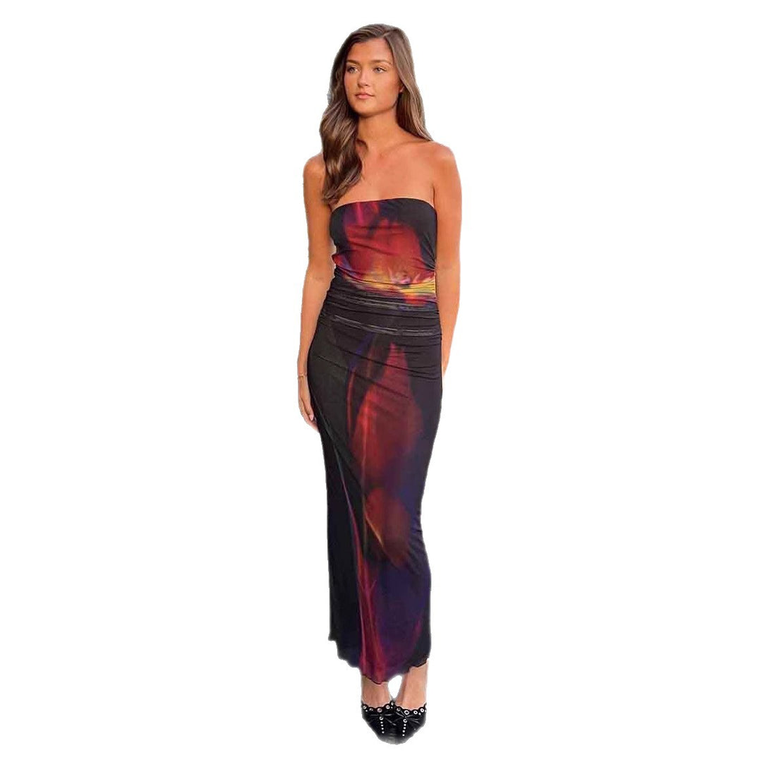 Damen figurbetontes Maxikleid mit strapazierfähigem Stretchstoff und floralem Design Drune
