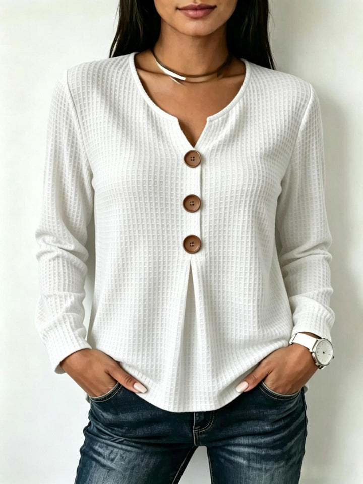 Damen Modisches Langarmshirt mit Knopfdetails Drune