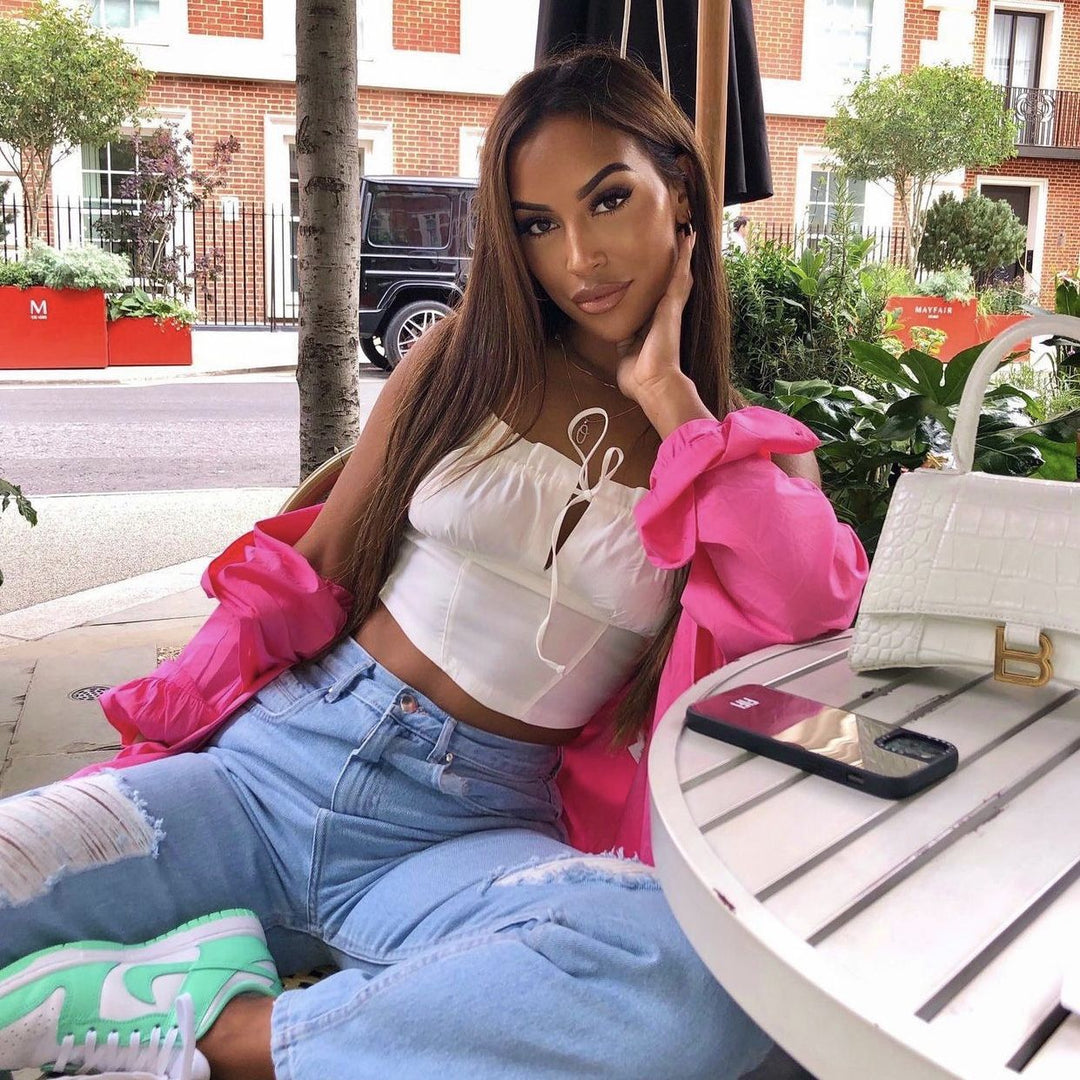 Damen Oversize-Hemdbluse mit rundem Saum, Brusttasche und überschnittenen Schultern Drune