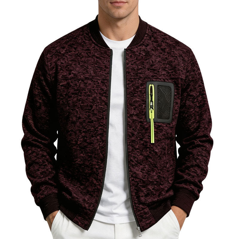 Herren strukturierte Bomberjacke mit Camouflage-Struktur und Reißverschluss-Brusttasche Drune