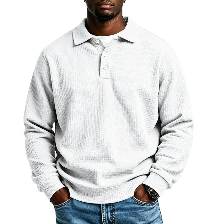 Herren Waffelstrick-Poloshirt mit Knopfleiste und Rippbündchen Drune