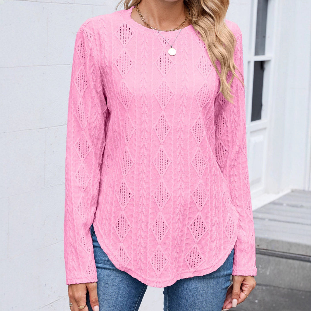 Damen Feinstrukturierter Strickpullover mit Ajour‑Diamantmuster und gerundetem Saum Drune