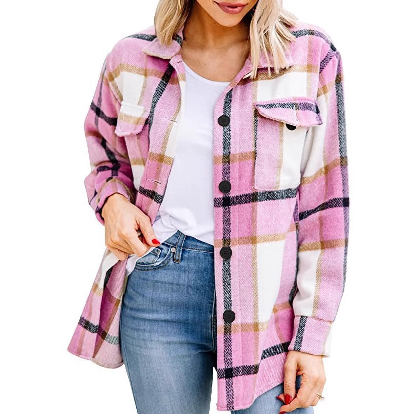 Damen Karierte Overshirt Jacke Drune