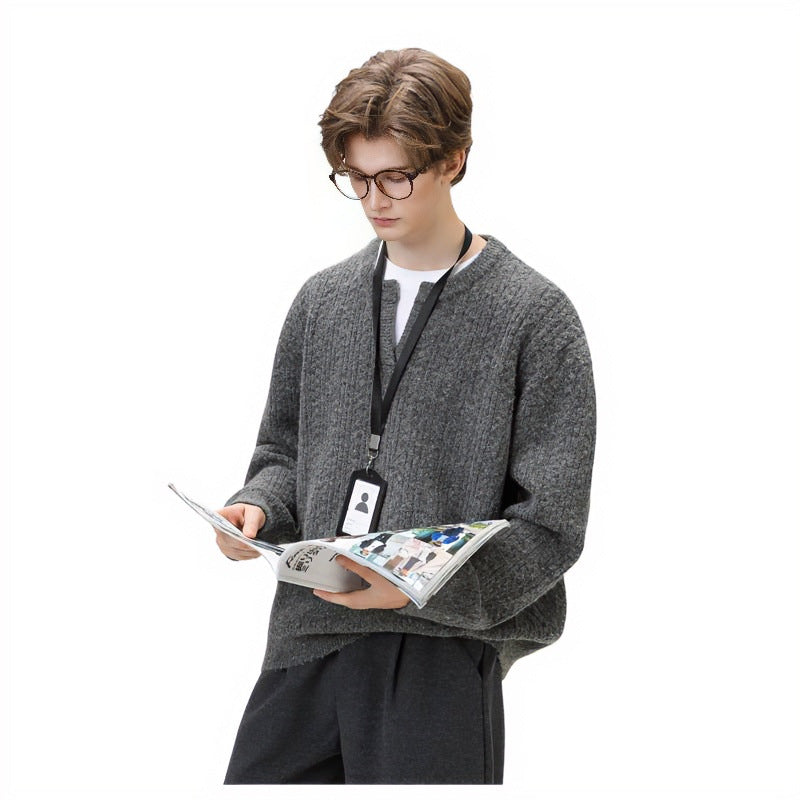 Damen Grobgestrickter Zopfmuster-Pullover mit V‑Ausschnitt und Lagen‑Optik Drune