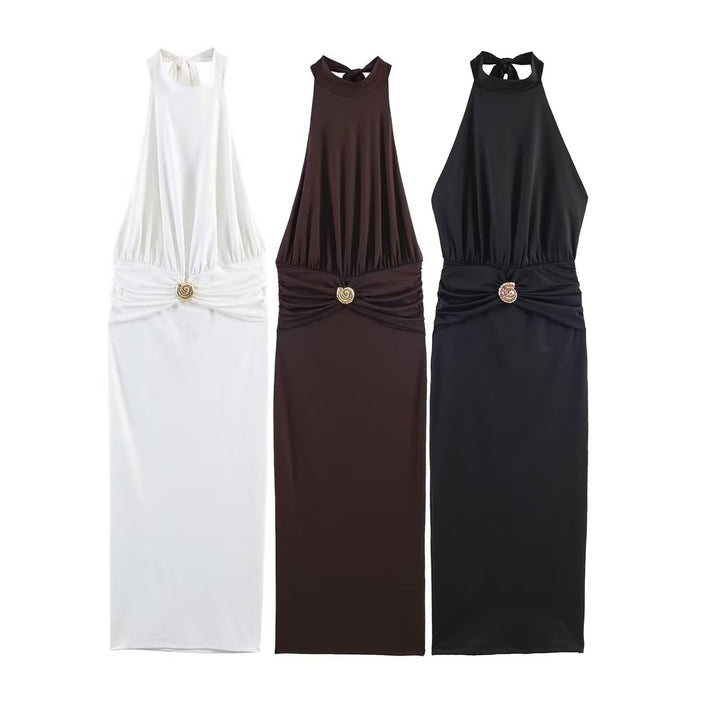 Damen Maxikleid mit schickem Halterneck und dekorativer Drapierung Drune