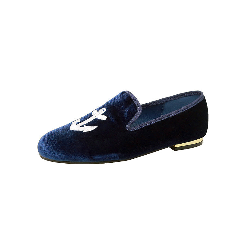 Damen Samt-Slipper mit Sonnenstickerei und goldener Absatzkappe Drune