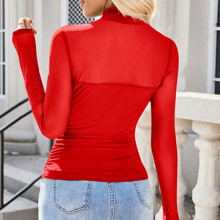 Damen Langarmshirt mit eleganter Raffung und transparentem Design Drune