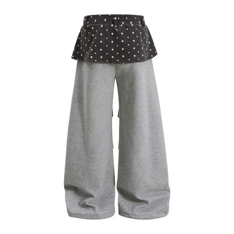 Damen Weite Palazzo-Loungehose mit Lagen-Einsatz, Sternapplikation & großen Kontrasttaschen Drune