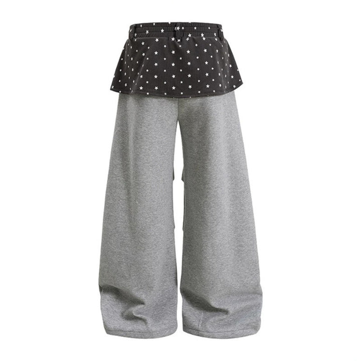 Damen Weite Palazzo-Loungehose mit Lagen-Einsatz, Sternapplikation & großen Kontrasttaschen Drune