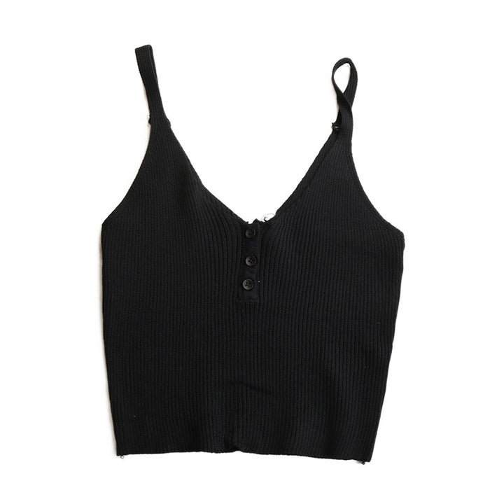 Damen lässiges Trägershirt mit durchgehender Knopfleiste und Rippenstruktur Drune