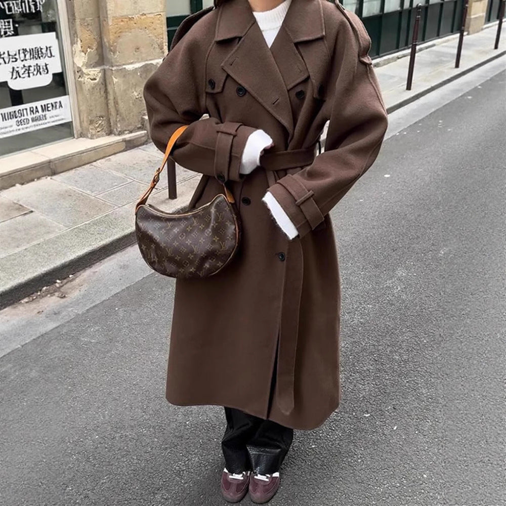 Damen Oversized Trenchcoat aus hochwertigem Wollgemisch mit doppelter Knopfleiste Drune