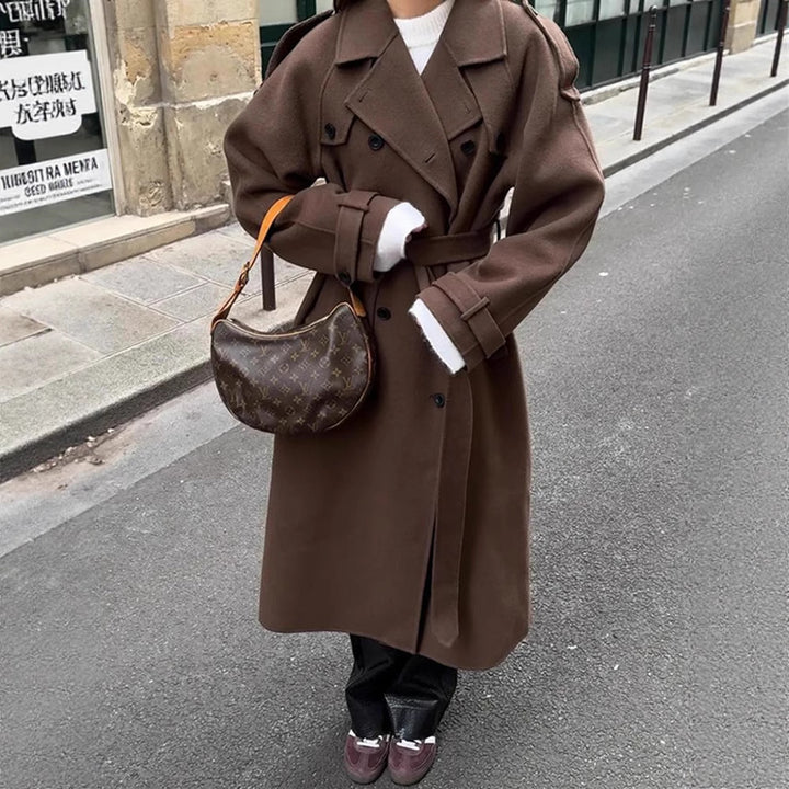 Damen Oversized Trenchcoat aus hochwertigem Wollgemisch mit doppelter Knopfleiste Drune
