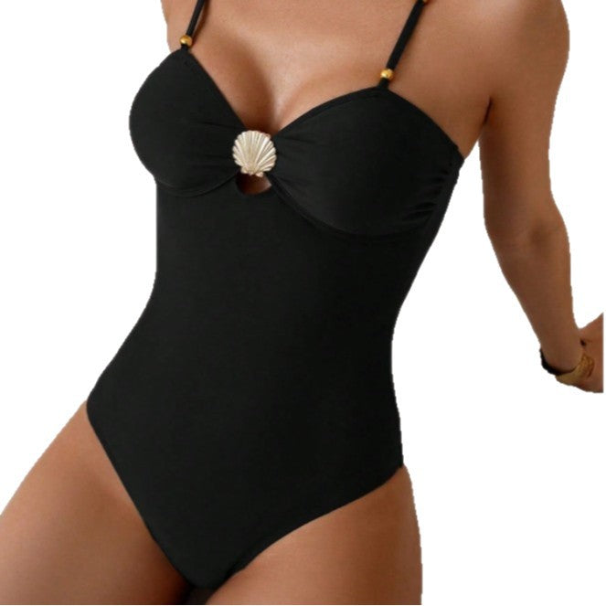 Damen Designer-Einteiler Badeanzug mit elegantem Muschel-Detail Drune