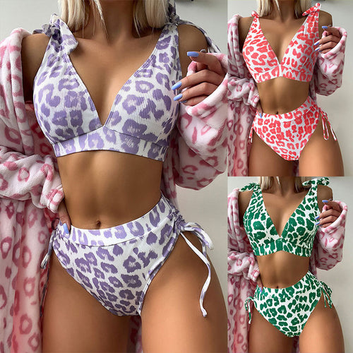 Damen Hochgeschnittener Bikini mit sportlichem Design und verspielten Bindebändern Drune