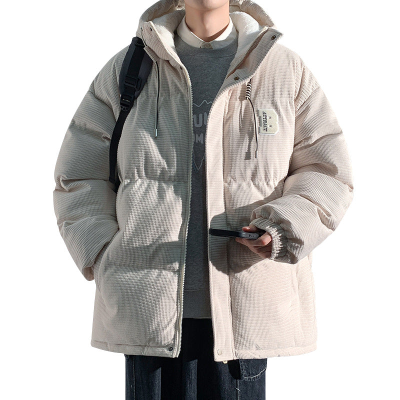 Herren Gepolsterte Cord-Steppjacke mit Kapuze, Teddyfleece-Innenfutter und Oversize-Schnitt Drune