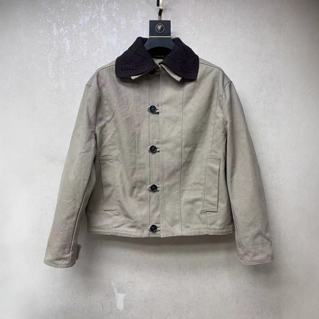 Herren Kurzblouson aus Canvas mit gehäkeltem Kontrastkragen Drune