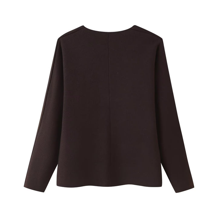 Damen elegante Strickjacke mit V-Ausschnitt und Knopfleiste Drune