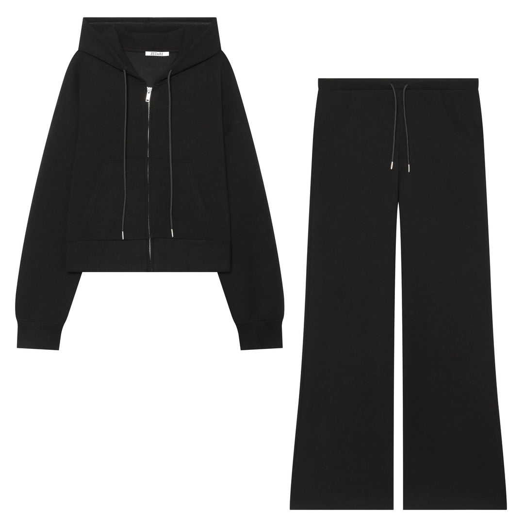 Damen Cropped Sweatjacke mit Metallreißverschluss, Kängurutasche und oversized Kapuze Drune