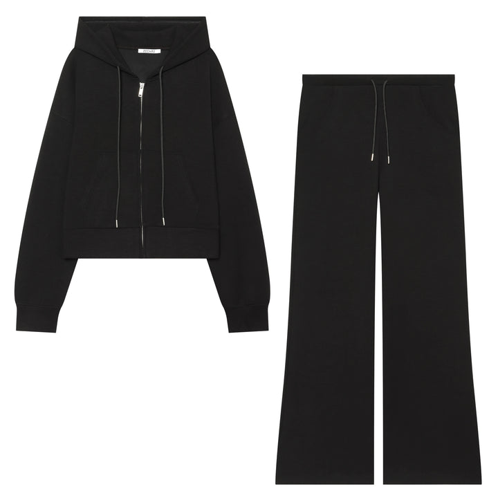 Damen Cropped Sweatjacke mit Metallreißverschluss, Kängurutasche und oversized Kapuze Drune