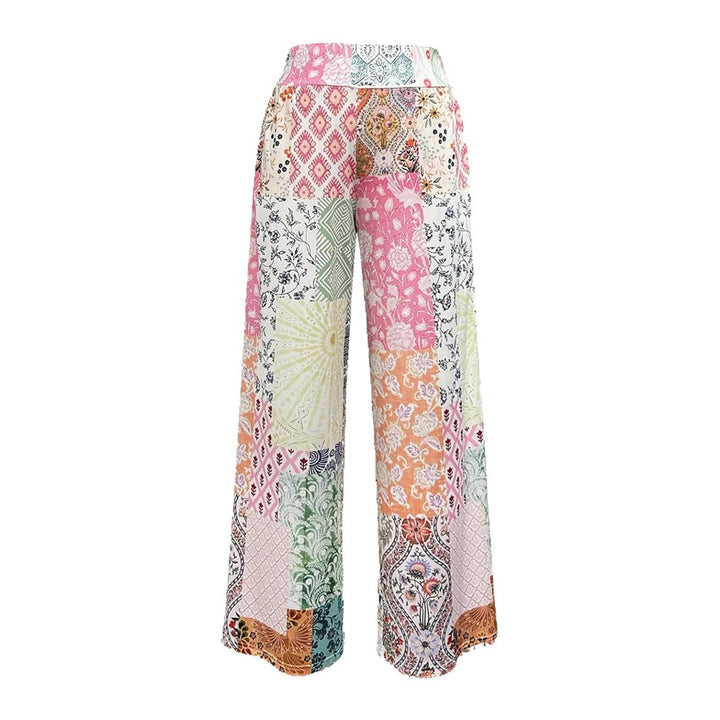 Damen Komfortable weite Stoffhose mit buntem Patchwork-Muster Drune