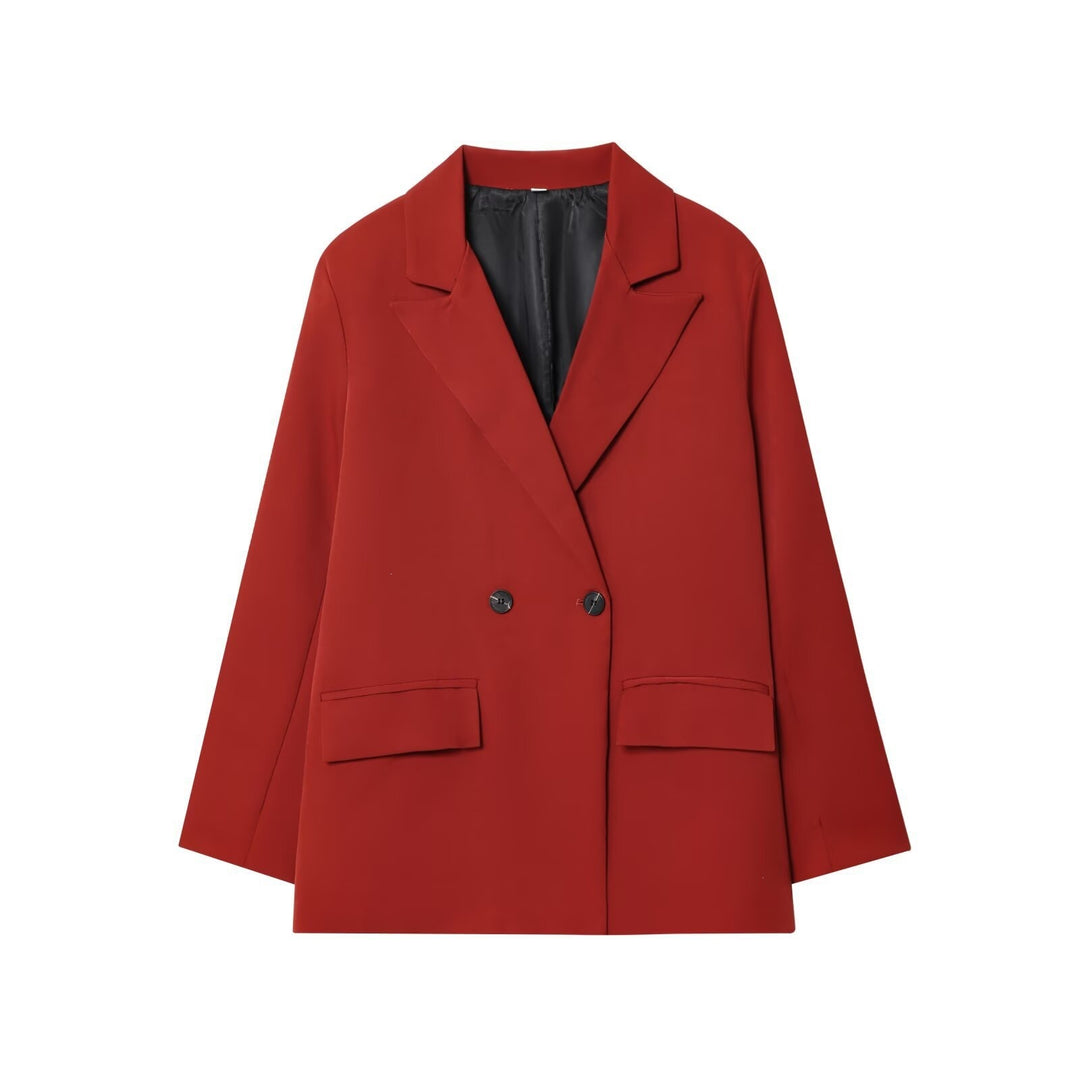 Damen Oversize Doppelreihiger Sakko-Blazer mit Pattentaschen Drune