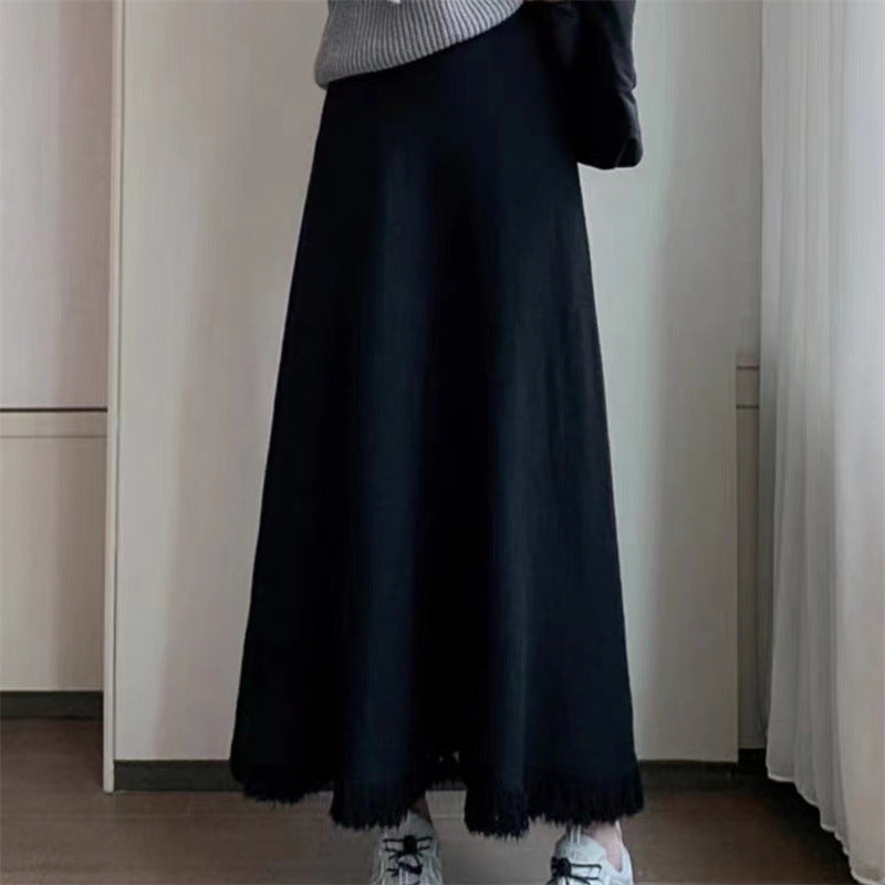 Damen eleganter Midirock mit Fransen Drune