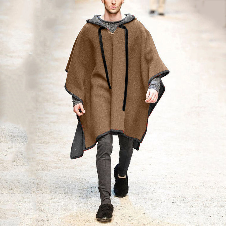 Herren Oversized Kapuzenponcho aus Strick mit geometrischem Mosaikmuster Drune