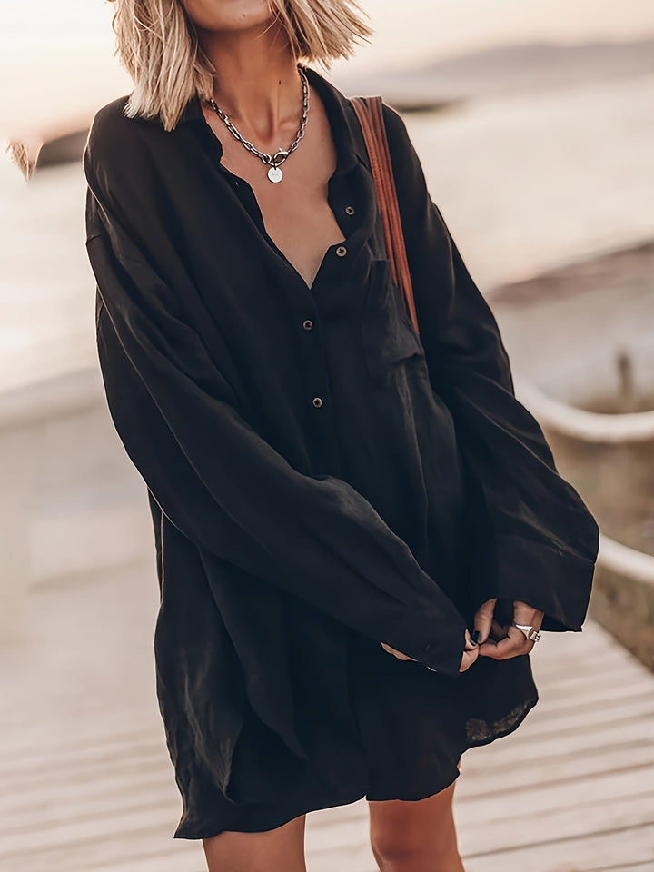 Damen lässige Oversized-Bluse aus Leinen Drune