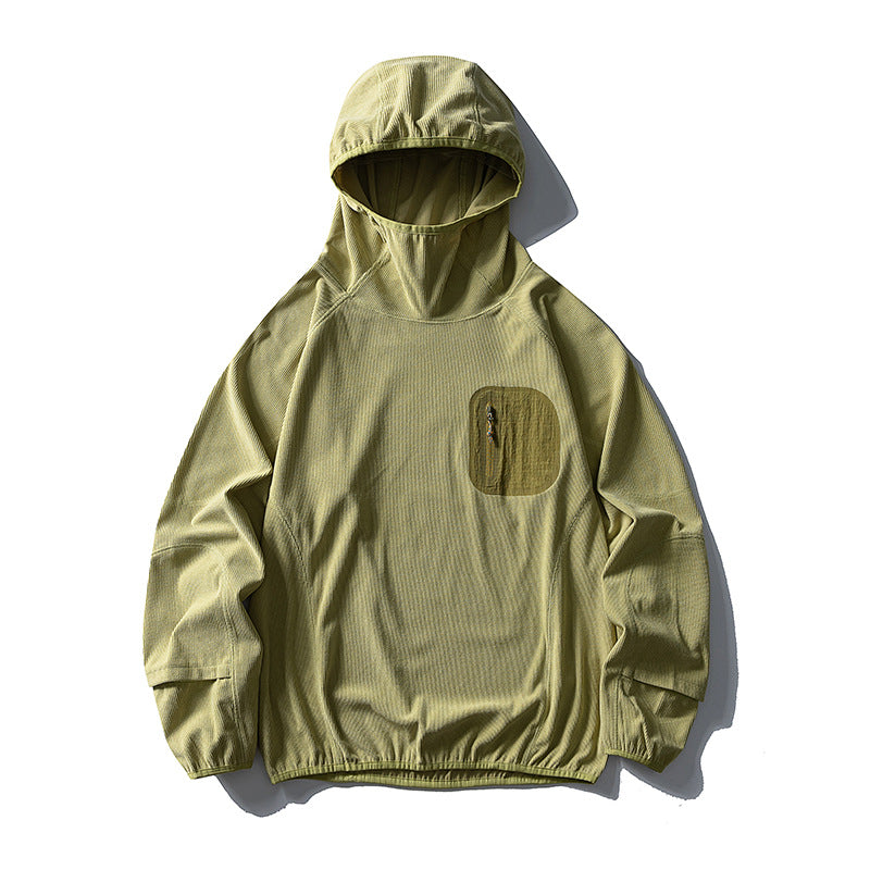 Unisex Leichte technische Kapuzen-Pullover-Windjacke mit Brust-Reißverschlusstasche und elastischem Saum Drune